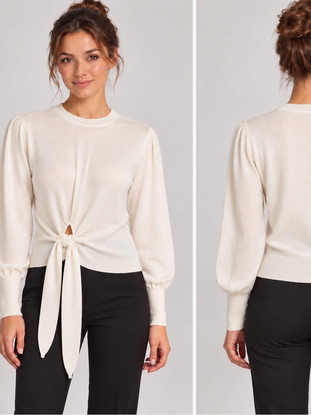 525 America Cream Tie-Front Long-Sleeve Top